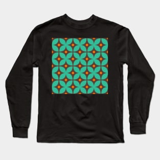 Geometric Pattern: Stylised Flower: Blue/Brown Long Sleeve T-Shirt